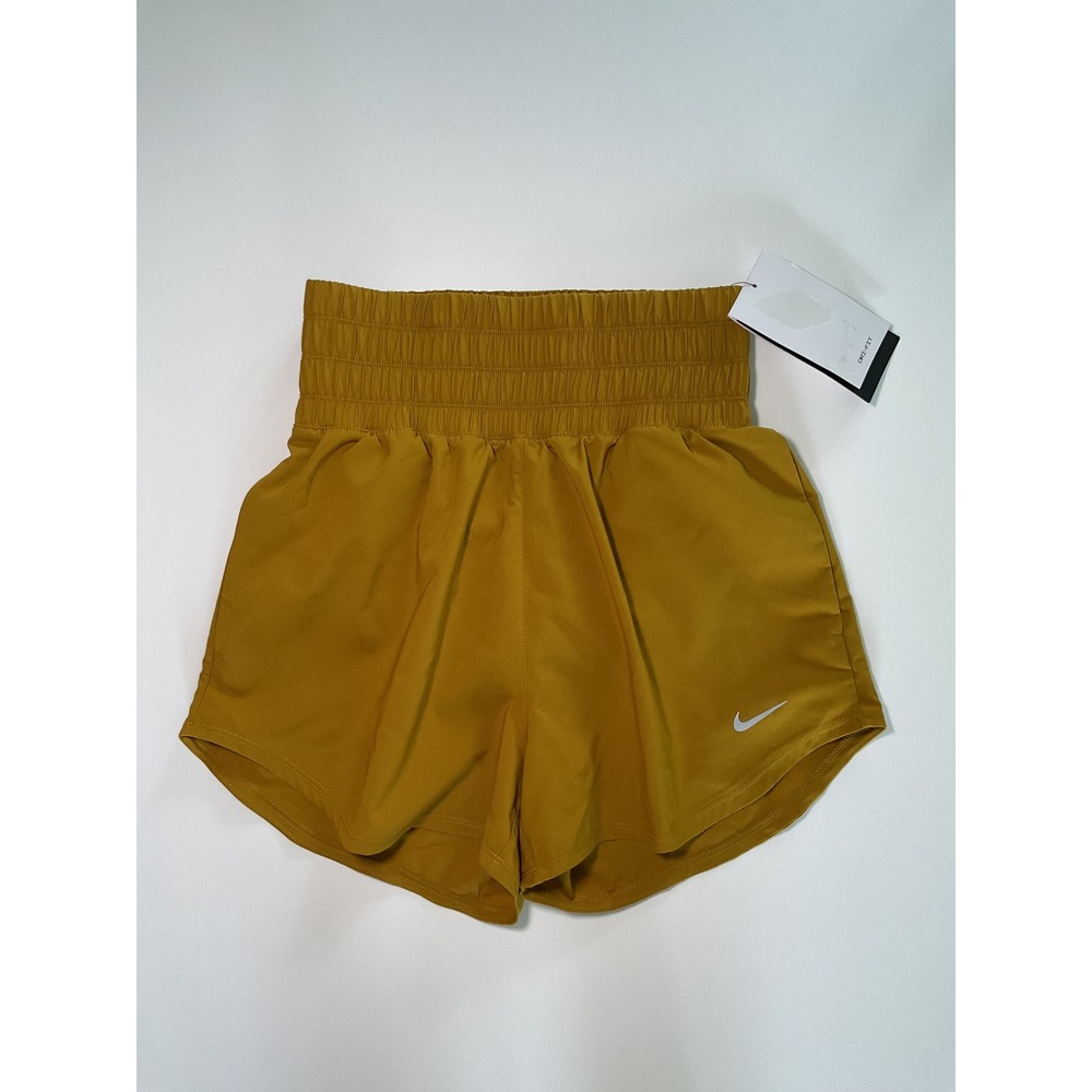 Nike One Dri-Fit Women's Ultra High-Rise Brief Lined Shorts Size XS Gold NWT